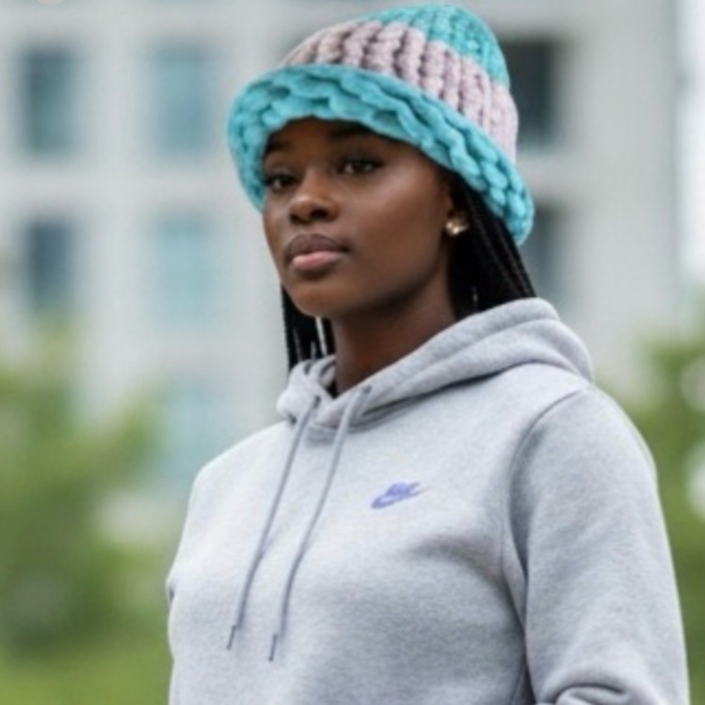 Chunky Knit Turquoise and Lavender Beanie